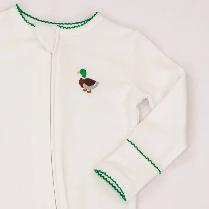 Goosies Infant Pip Embroidered Zip Romper - Mallard