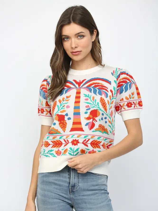 Fate Women's Cream Short Sleeve Sweater Top