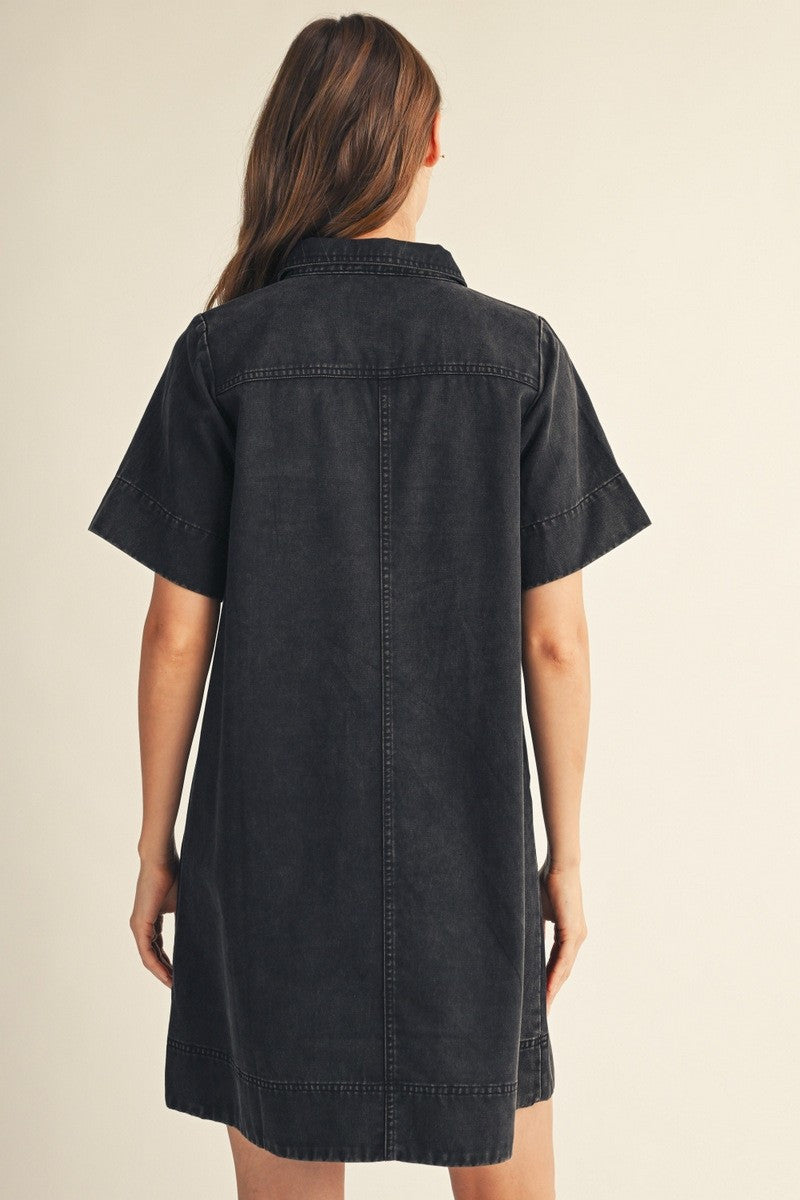 Jodifl Women's Black Garment Washed Shift Dress