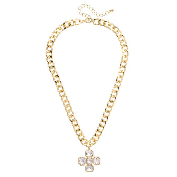 Canvas Laurel Rhinestone Cross Linked Necklace - Shiny Gold