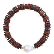 Canvas Quincy Baroque Pearl Stretch Bracelet - Brown