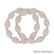 What's Hot Set of 2 Light Pink Oval Acrylic and Gold Beaded Stretch Bracelets