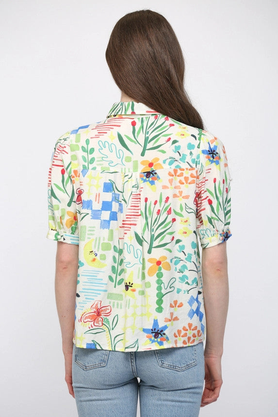 Fate Women's Button Front Short Sleeve Collared Shirt