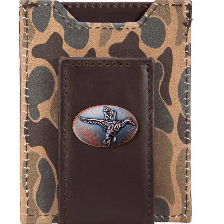 Zep-Pro Mallard Men's Magnetic Front Pocket Old School Camo Leather Wallet - Brown/Tan