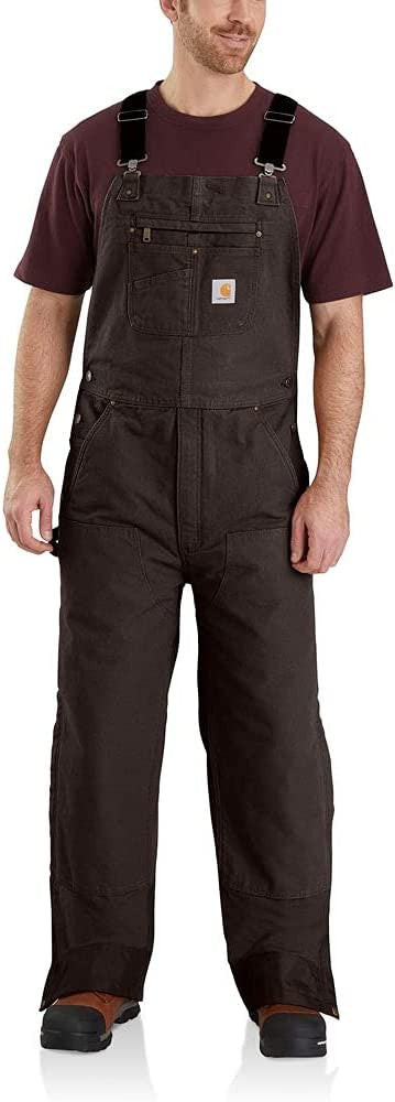 Carhartt Men's Loose Fit Washed Duck Insulated Bib Overall-Dark Brown