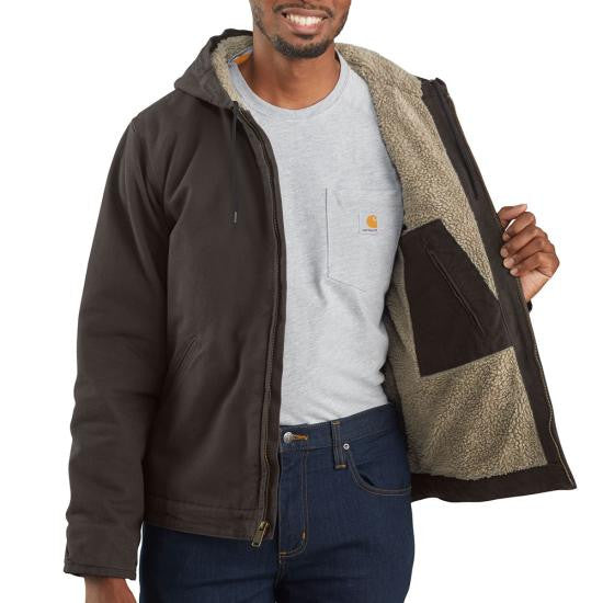 Carhartt Men's Washed Duck Sherpa-Lined Jacket-Dark Brown