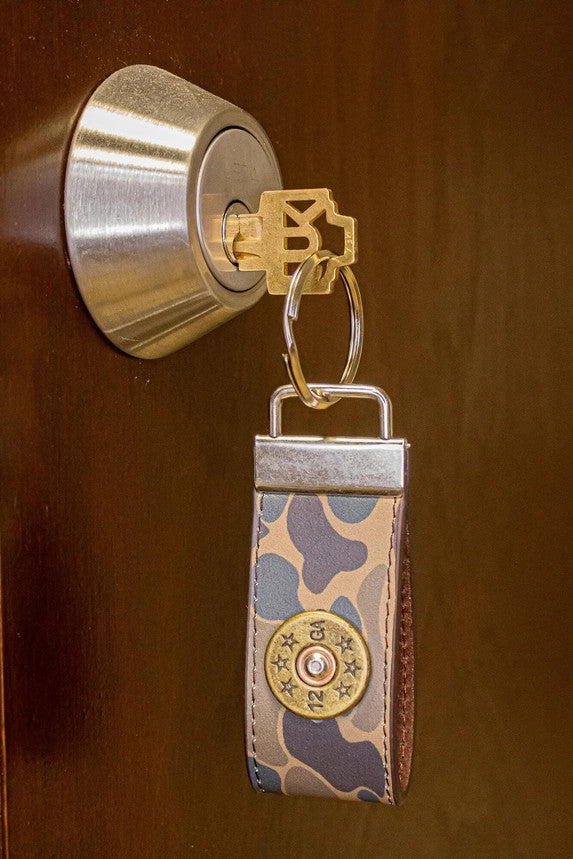 Zep-Pro Shotshell Hunting Old School Camo Leather Loop Keychain - Brown/Tan