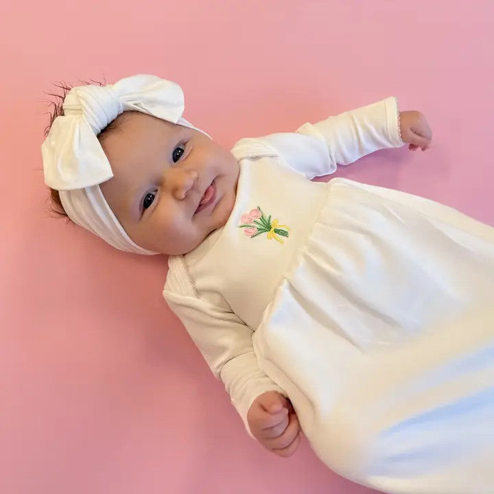 Goosies Infant Girls Pip Embroidered Gown -Fancy Tulips