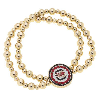 Canvas South Carolina Gamecocks Pave Disc 2-Row Ball Bead Bracelet