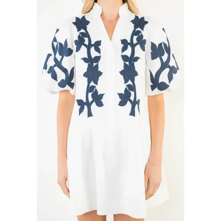 THML Women's Puff Sleeve Short Dress - White