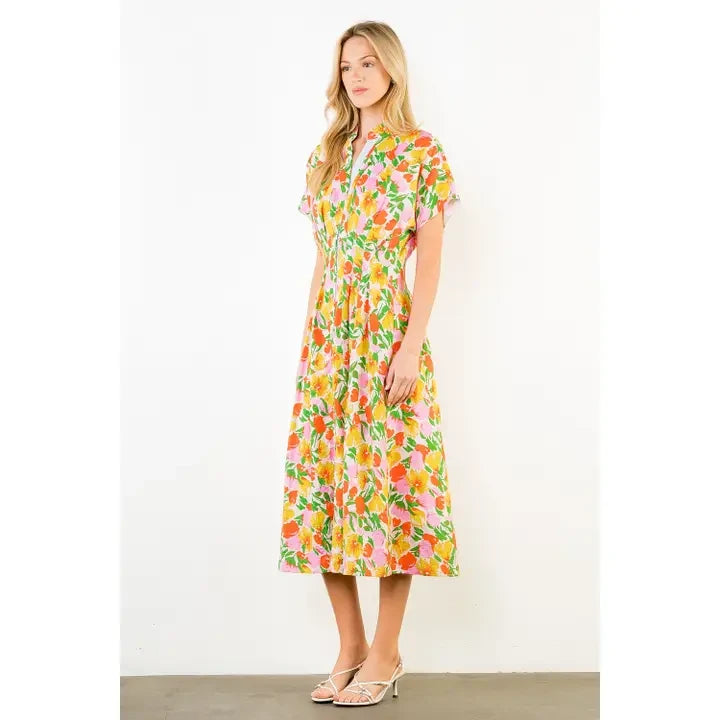 THML Women's Pink Floral Button Down Dress