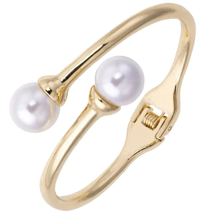 Canvas Maribel Pearl Crossover Bangle - Shiny Gold