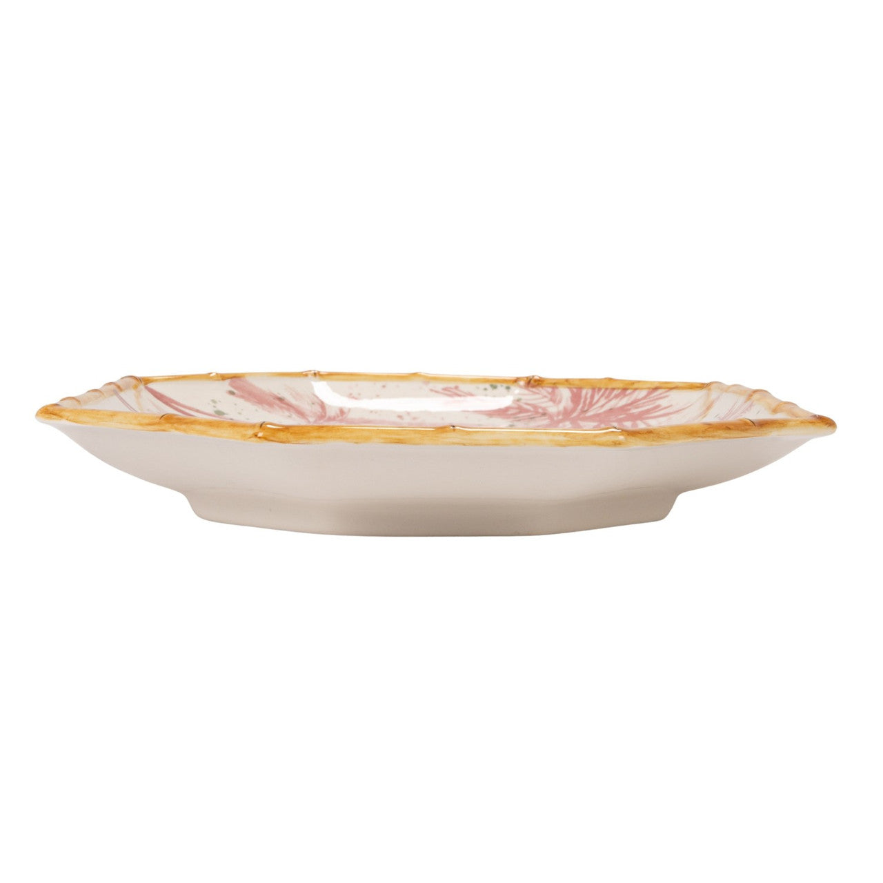 Creative Co-Op Hand-Painted Stoneware Octagon Shaped Platter with Palm Trees, Animals & Bamboo Style Edge