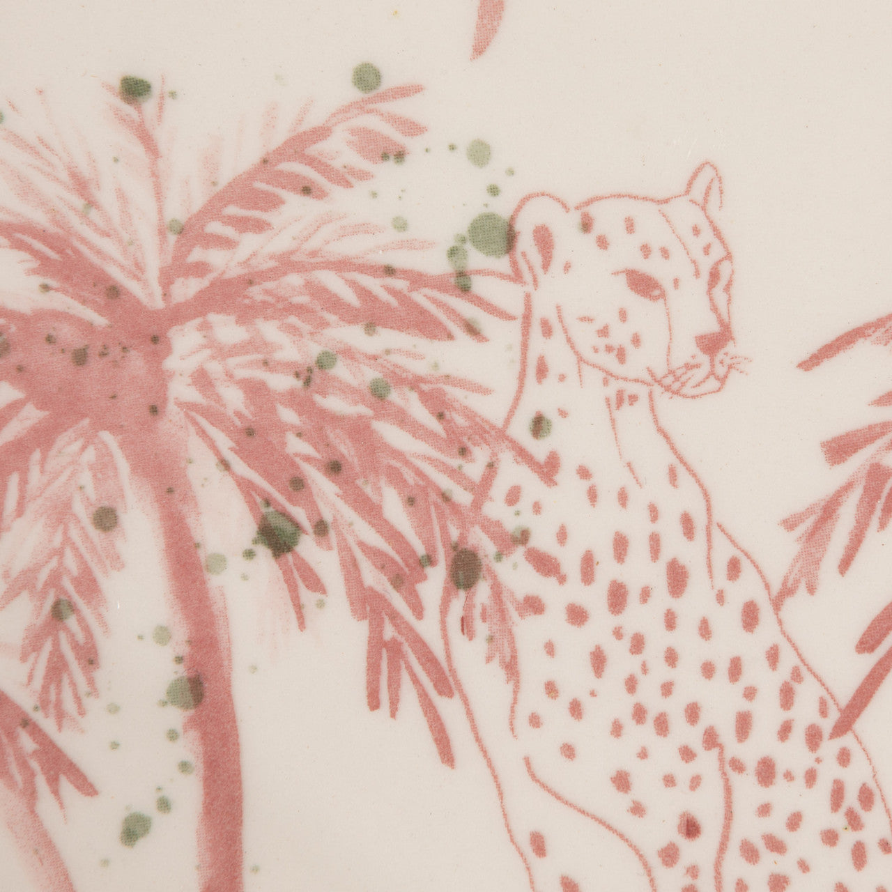 Creative Co-Op Hand-Painted Stoneware Octagon Shaped Platter with Palm Trees, Animals & Bamboo Style Edge