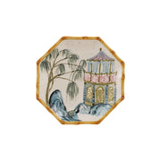 Creative Co-Op Hand-Painted Stoneware Plate with House, Palm Tree & Bamboo Style Edge