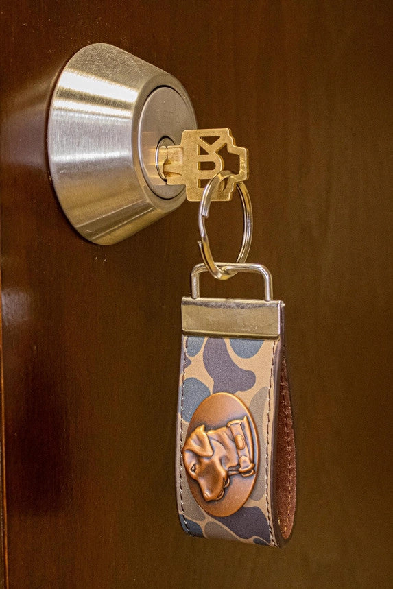 Zep-Pro Lab Hunting Old School Camo Leather Loop Keychain - Brown/Tan