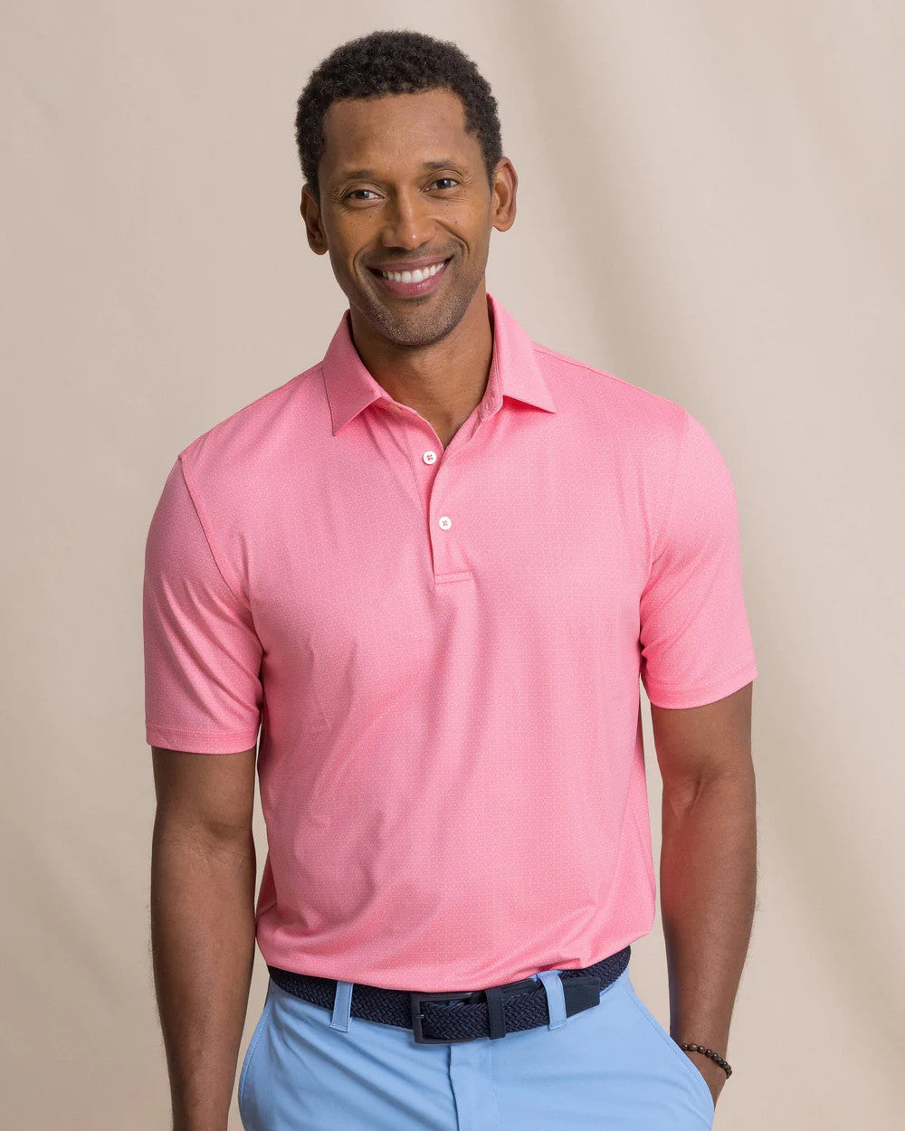 Southern Tide Men's Driver Seaside Geo Printed Polo - Sea Pink