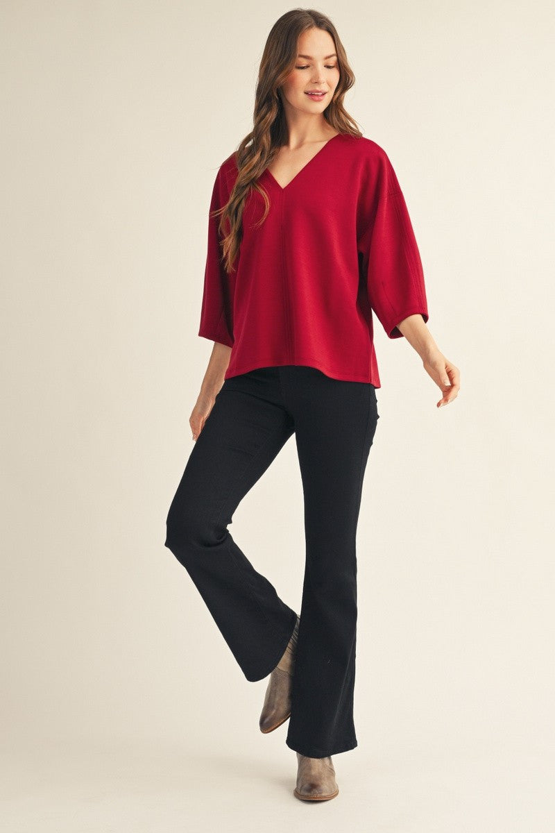 Jodifl Plus Size Women's Burgundy Soft V-Neck Top