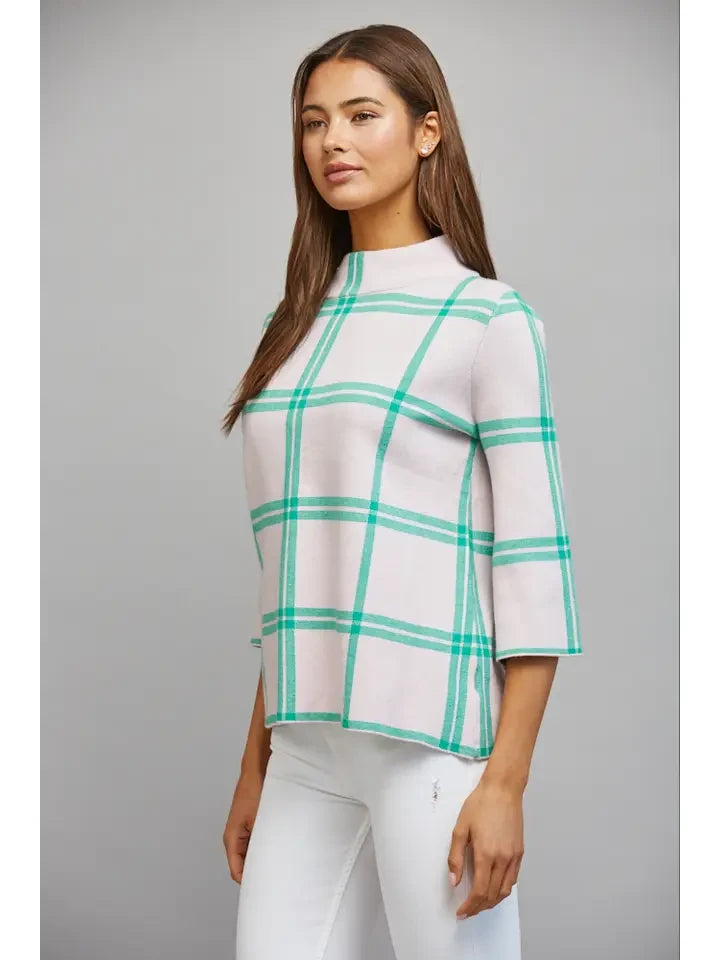Fate Women's Plaid Mock Neck Sweater - Pink/Green