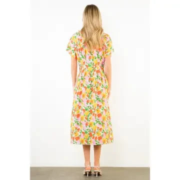 THML Women's Pink Floral Button Down Dress