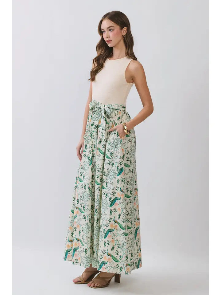 TCEC Women's Printed Contrast Bodice Maxi Dress