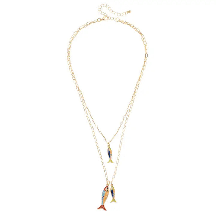 Canvas Sardine Enamel Layered Necklace in Shiny Gold