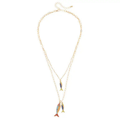 Canvas Sardine Enamel Layered Necklace in Shiny Gold