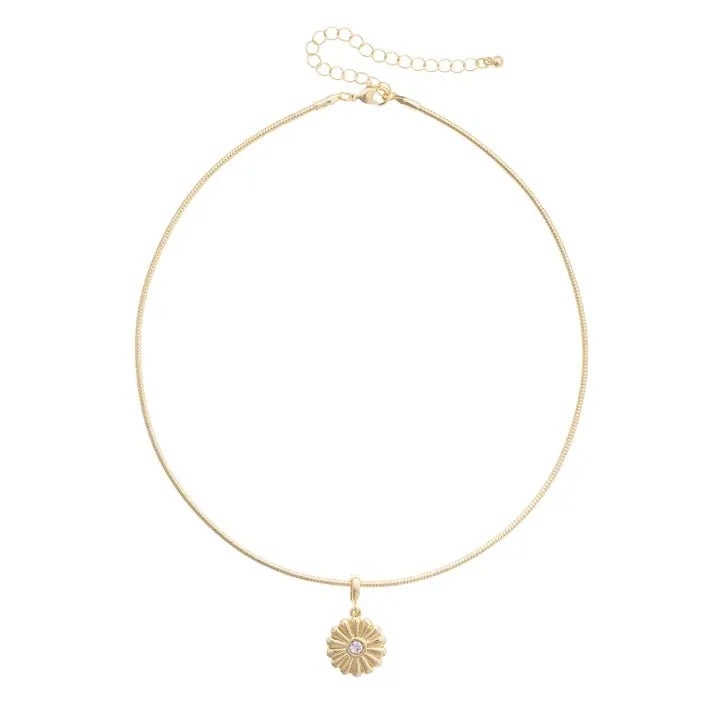 Canvas Rhinestone Flower Skinny Collar Necklace - Shiny Gold