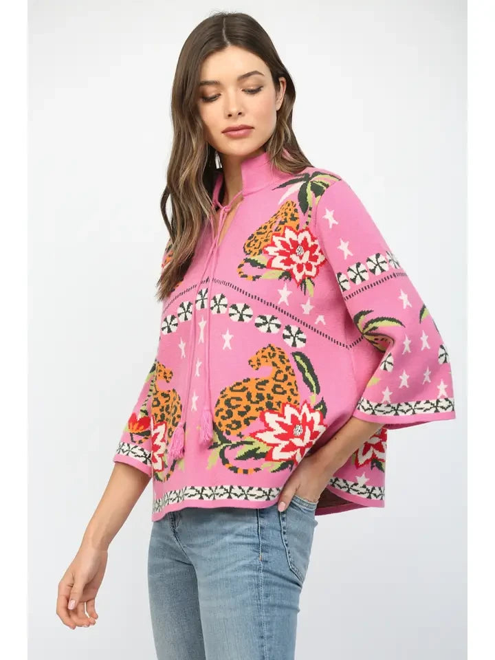 Fate Women's Pink Front Neck Tie Sweater