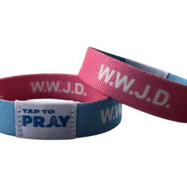 Tap To Pray Blue and Pink Small WWJD Wristbands