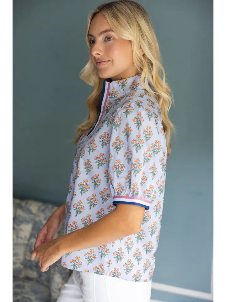 Voy Women's Blue Stripe Floral Top