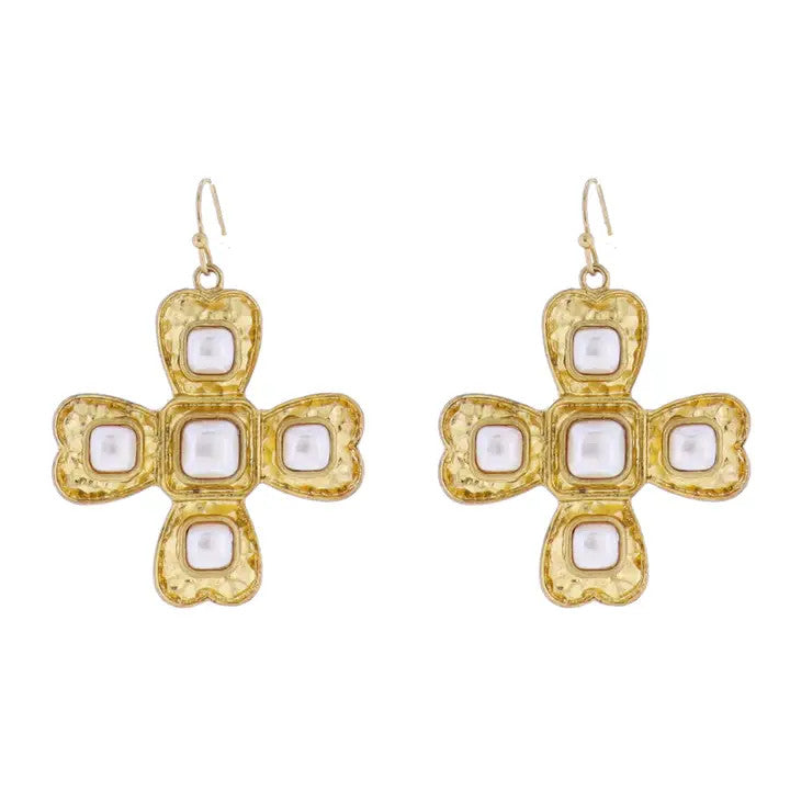 Jane Marie Artisan Cross Earring with Pearl Accents