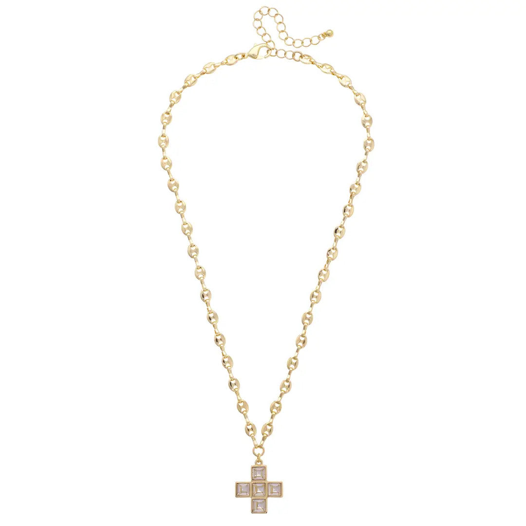 Canvas Theodora Rhinestone Cross Necklace - Shiny Gold