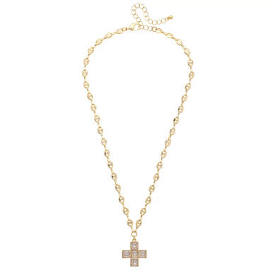 Canvas Theodora Rhinestone Cross Necklace - Shiny Gold