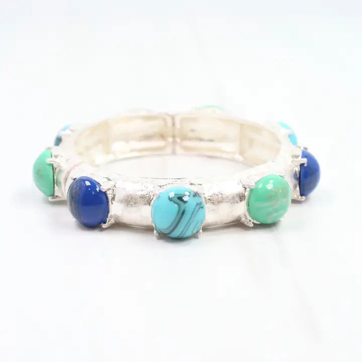 Caroline Hill Angellique Stone Stretch Bracelet Worn Silver