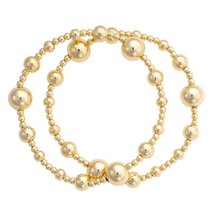 Canvas Marissa Ball Bead Bracelet Set of 2 - Shiny Gold