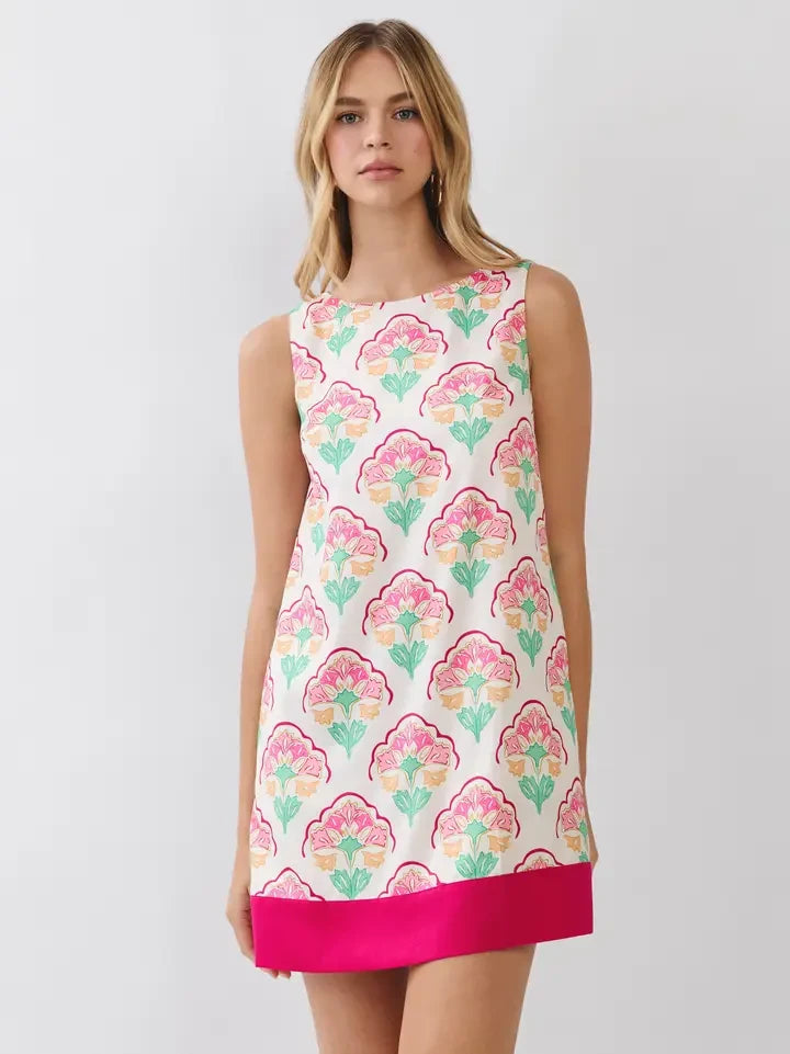 TCEC Women's Cream Floral Print Shift Dress
