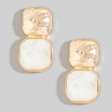 The Looks by Fame Multi Texture Square Stone Drop Earrings - Mother of Pearl