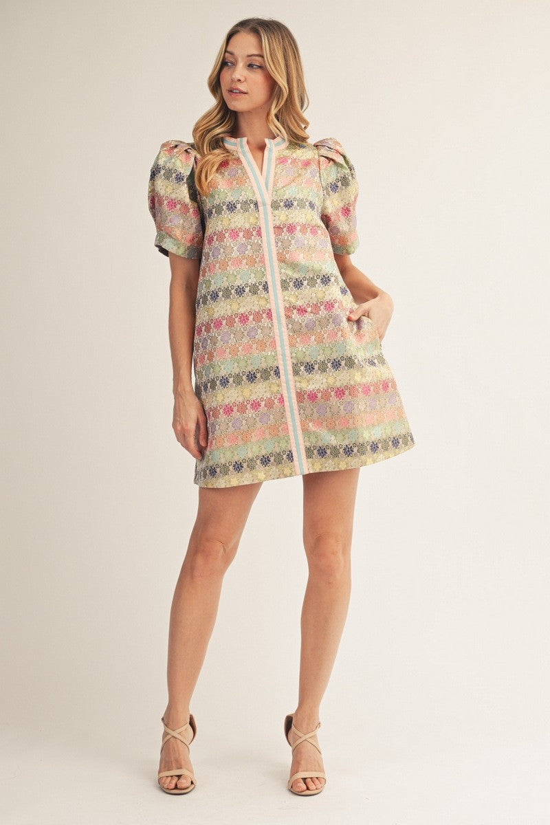 Jodifl Women's Puff Shoulder Jacquard Dress