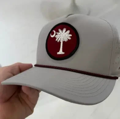Happy By Rachel Women's Grey Hat with Burgundy Palm/Moon Patch