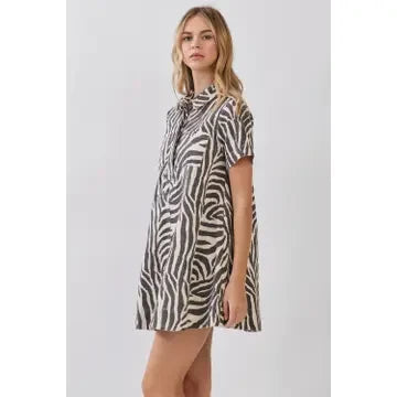 TCEC Women's Zebra Print Button Down Collared Mini Dress