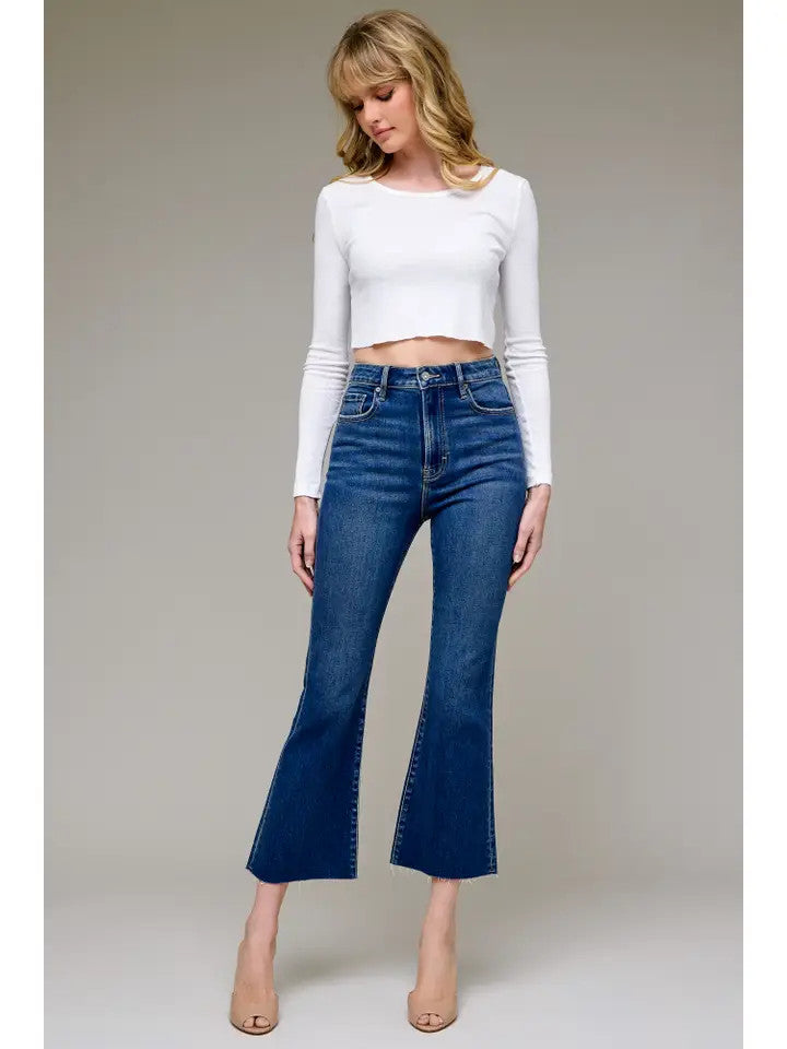 Hidden Jeans Women's Dark Wash Clean Cropped Flare