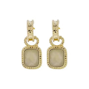 Jane Marie Gold Textured Huggie Earring with Ivory Crystal Square