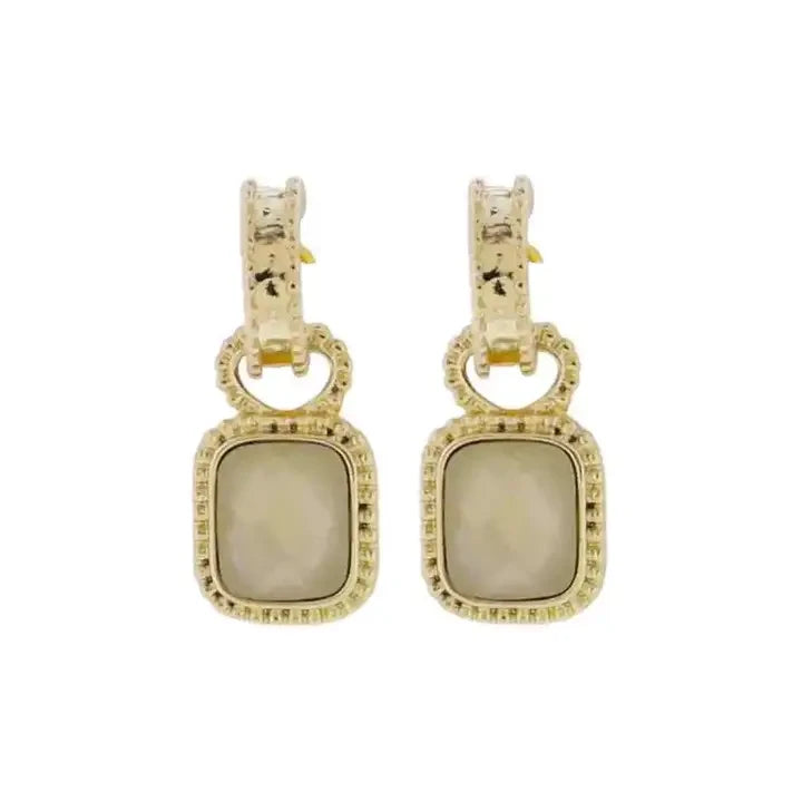 Jane Marie Gold Textured Huggie Earring with Ivory Crystal Square