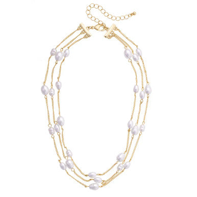 Canvas Calypso Layered Freshwater Pearl Necklace - Shiny Gold