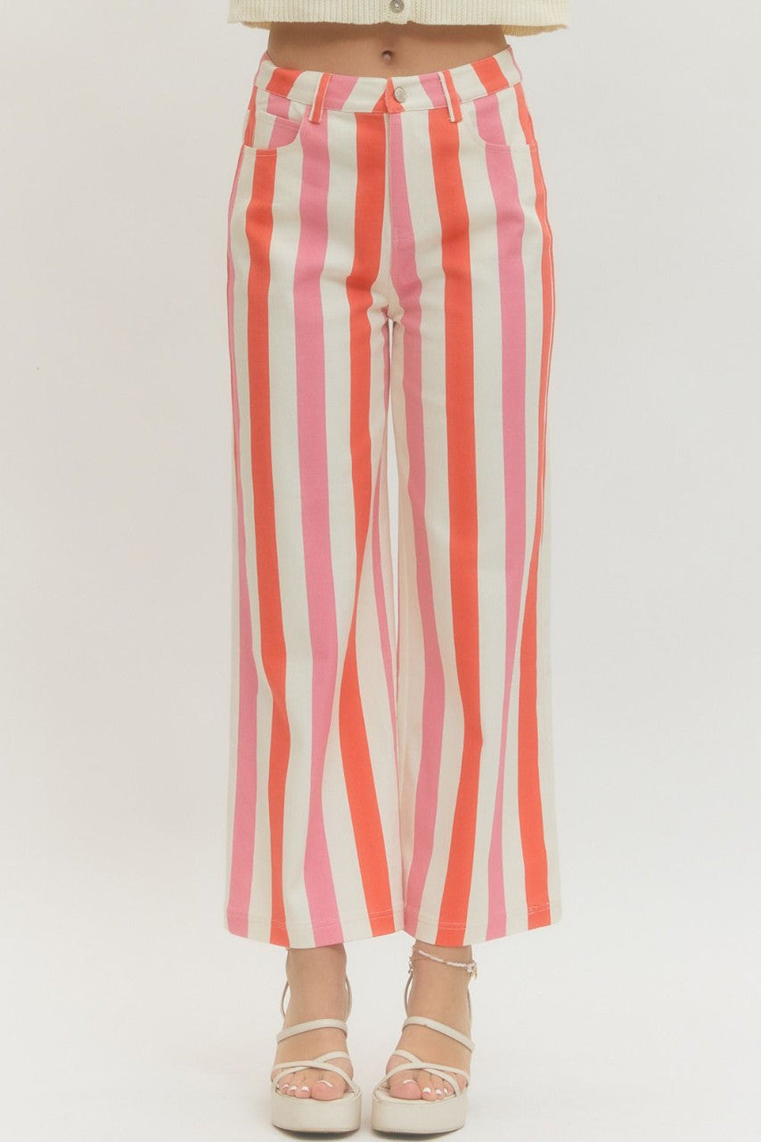 Entro Women's Pink Stripe Straight Leg Pants