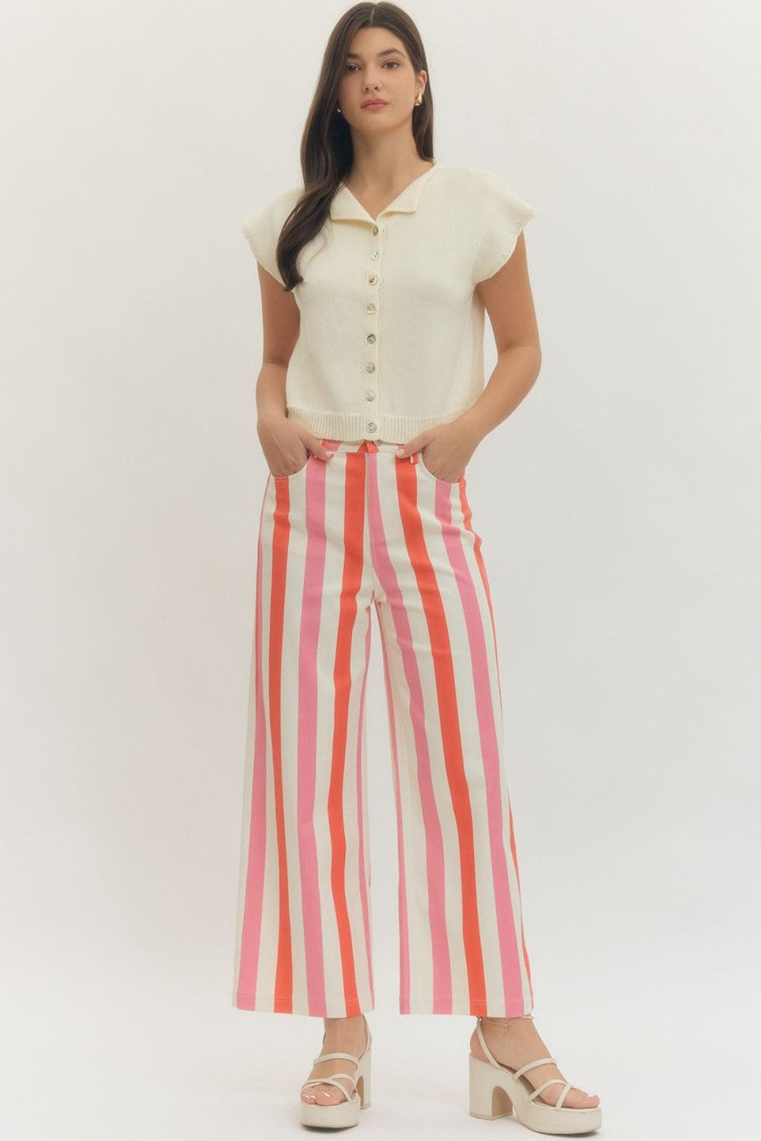 Entro Women's Pink Stripe Straight Leg Pants