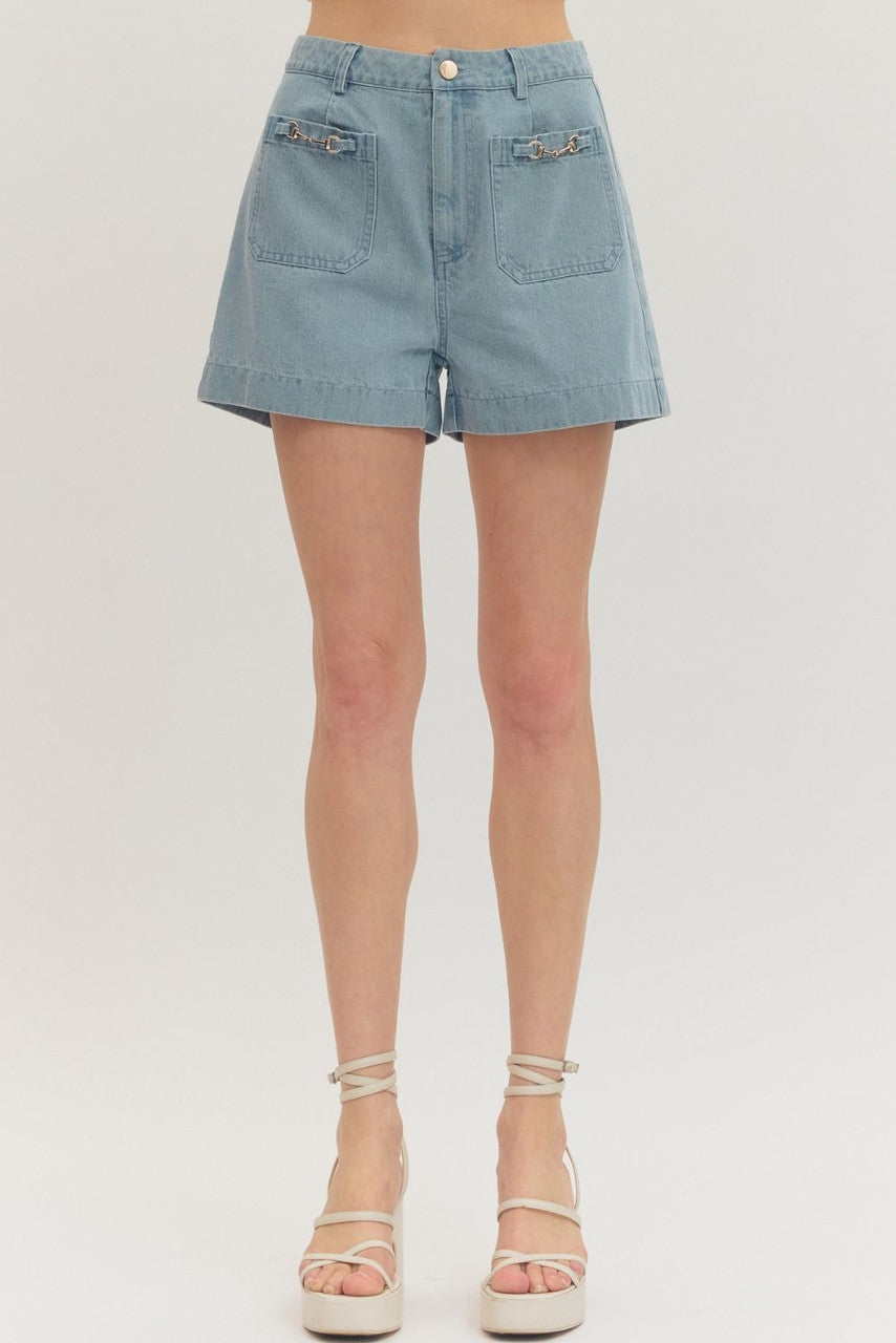 Entro Women's Light Blue High Waisted Shorts