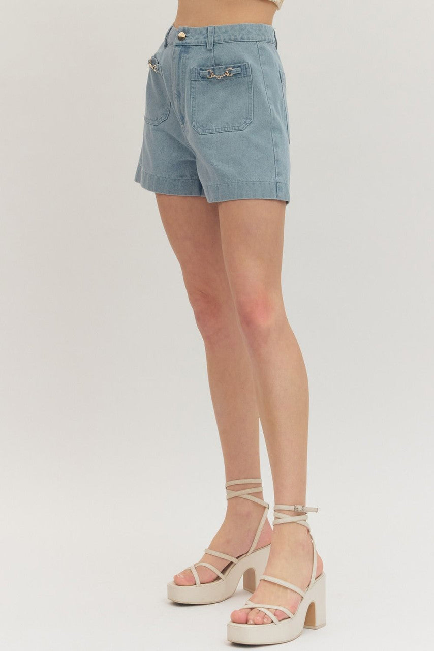 Entro Women's Light Blue High Waisted Shorts