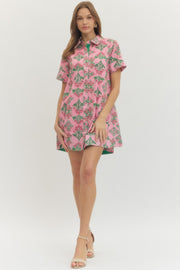 Entro Women's Pink Floral Print Short Sleeve Mini Dress